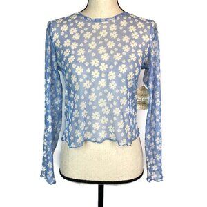Altard State Mesh Top NWT Blue White Floral Print Womens Medium